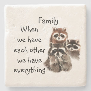 Dessous-de-verre En Pierre Inspirational Family Quote Fun Raccoon Animaux