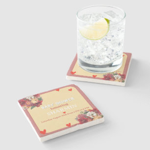 Dessous-de-verre En Pierre Invitation de Baby Shower Fleur et Cœur
