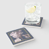 Dessous-de-verre En Pierre Iris rose doux sur Dessous de verre bleu (Côté)