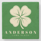Dessous-de-verre En Pierre Irlandais Lucky Four Leaf Clover avec le nom vert (Devant)