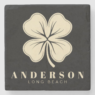 Dessous-de-verre En Pierre Irlandais Lucky Four Leaf Clover avec nom noir