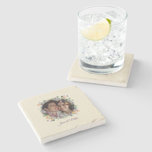 Dessous-de-verre En Pierre Ivy romantique et papillons (Côté)