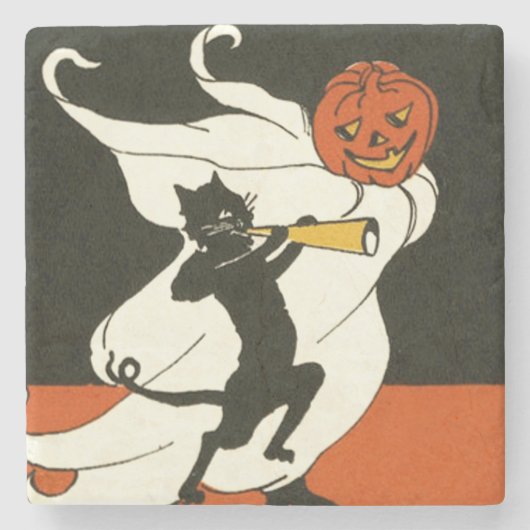 Dessous-de-verre En Pierre Jack O' Lantern Black Cat Ghost Horn (Devant)