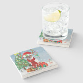 Dessous-de-verre En Pierre Jack Russell Terrier Chien dans neige Cadeaux de N (Côté)