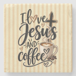 Dessous-de-verre En Pierre J'aime Jésus et le café