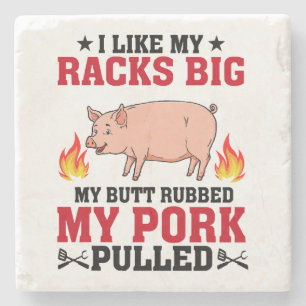 Dessous-de-verre En Pierre J'aime Mes Racks Gros BBQ, Citation Porc Fessier