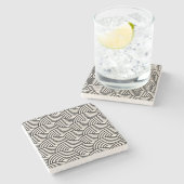 Dessous-de-verre En Pierre Japon Vague Seigaiha Noir Et Crème Blanc (Côté)