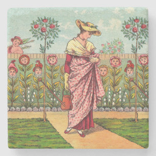 Dessous-de-verre En Pierre Jardin Croître Fleur Femme Art Antique