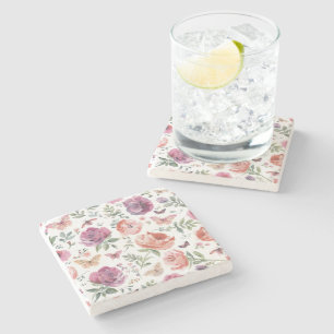 Dessous-de-verre En Pierre Jardin de papillons botanique floral aquarelle