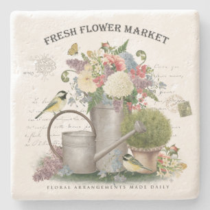 Dessous-de-verre En Pierre Jardin fleuri Vintage