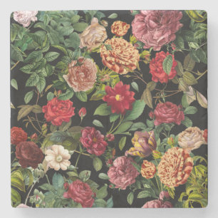 Dessous-de-verre En Pierre Jardin fleuri vintage nuit motif