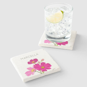 Dessous-de-verre En Pierre Jardin lumineux coloré Cosmos Fleurs Personnalisée