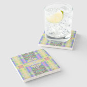 Dessous-de-verre En Pierre Jaune bleu violet géométrique (Côté)