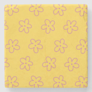 Dessous-de-verre En Pierre Jaune Gras Y2K Fleur sauvage Vibrant Décor Printem