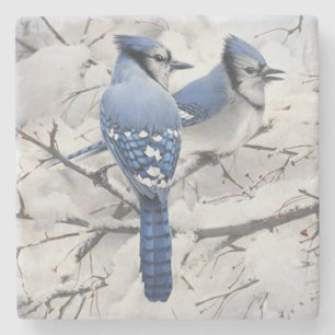 Dessous-de-verre En Pierre Jays bleus dans un arbre à neige