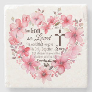 Dessous-de-verre En Pierre Jean 3:16 Verset biblique du cœur floral