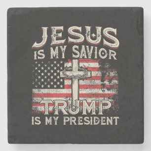 Dessous-de-verre En Pierre Jésus Est Mon Sauveur Trump Est Mon Président Amér