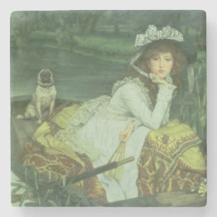 Dessous-de-verre En Pierre Jeune femme de James Tissot   dans un bateau, ou