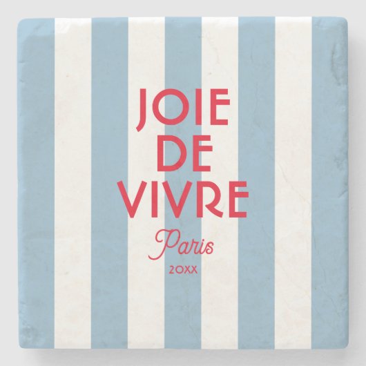 Dessous-de-verre En Pierre Joie De Vivre Paris French Blue Cabana Stripe (Devant)