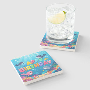 Dessous-de-verre En Pierre Joli Anniversaire dauphin marin