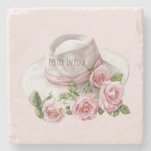 Dessous-de-verre En Pierre Joli chapeau aux roses roses