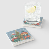 Dessous-de-verre En Pierre Joli chiot de Noël & chaton (Côté)