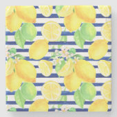 Dessous-de-verre En Pierre Joli citrons aquarelle sur bandes bleues (Devant)