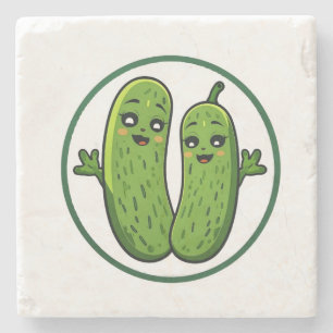 Dessous-de-verre En Pierre Joli Couple de Cornichons Drôles Kawaii