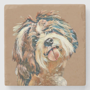 Dessous-de-verre En Pierre Joli Dessous de verre en marbre peint Shih Tzu Fac