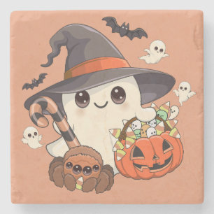 Dessous-de-verre En Pierre Joli fantôme de Halloween de style Kawaii