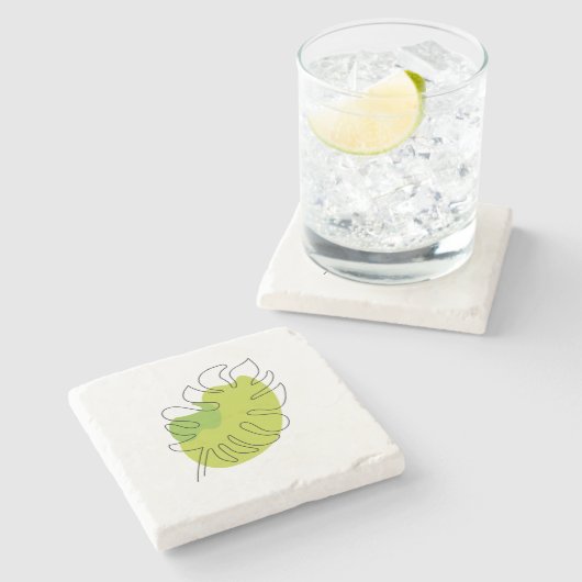 Dessous-de-verre En Pierre Joli feuillage isolé tropical à une ligne (Côté)