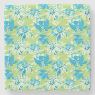 Dessous-de-verre En Pierre Joli floral de lys vert bleu sans couture