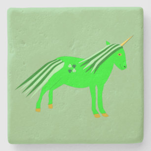 Dessous-de-verre En Pierre Joli licorne vert et or irlandais