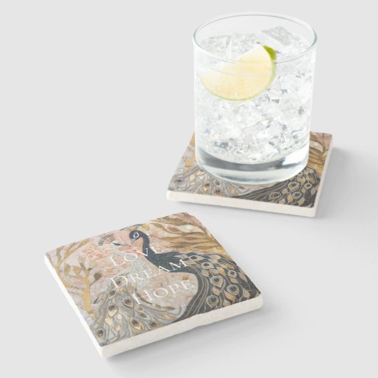 Dessous-de-verre En Pierre Joli Peacock Pink Gold Glam (Côté)