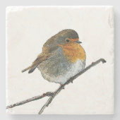 Dessous-de-verre En Pierre Joli Robin rouge (Devant)