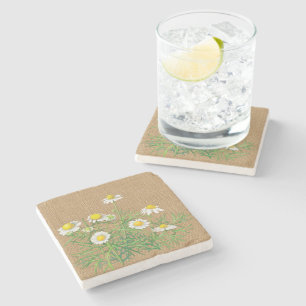 Dessous-de-verre En Pierre Joli Vintage Chamomile Floral Faux Jute Burlap