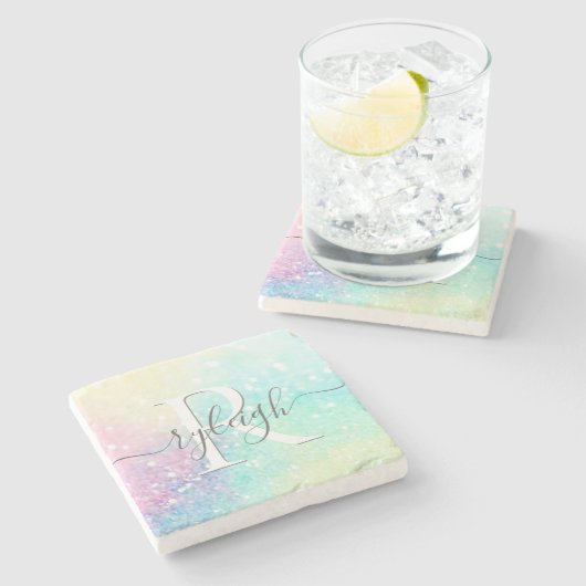 Dessous-de-verre En Pierre Jolie Parties scintillant Holographique Iridescent (Côté)