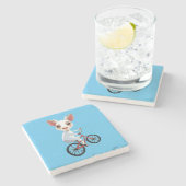 Dessous-de-verre En Pierre Jolie petite chèvre blanche sur une bicyclette (Côté)