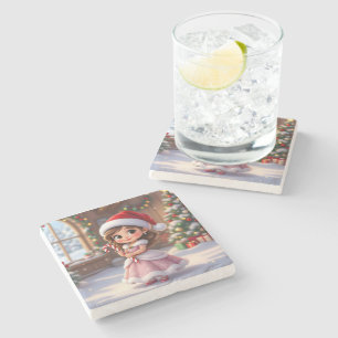 Dessous-de-verre En Pierre Jolie petite princesse avec un chapeau de Noël