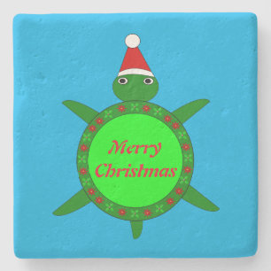 Dessous-de-verre En Pierre Jolie tortue de Noël avec coquille de fleurs perso