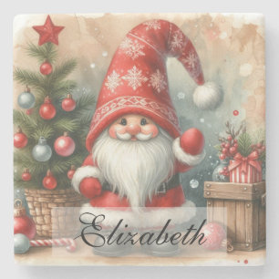Dessous-de-verre En Pierre Jolie vintage Noël Gnomes Aquarelle Art