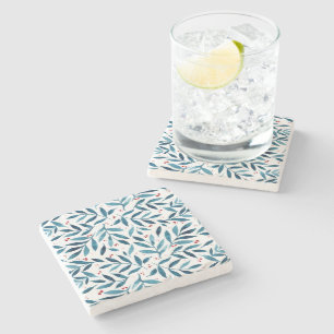 Dessous-de-verre En Pierre Jolies branches d'aquarelle - turquoise et rouge