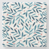 Dessous-de-verre En Pierre Jolies branches d'aquarelle - turquoise et rouge (Devant)