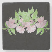 Dessous-de-verre En Pierre jolies fleurs roses sur fleurs arrière - plan noir (Devant)