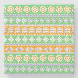 Dessous-de-verre En Pierre Jolis motifs ethniques orange et vert