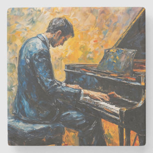 Dessous-de-verre En Pierre Joueur de piano - Peinture à l'huile