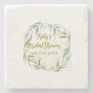 Dessous-de-verre En Pierre Jour de mariage floral eucalyptus vert nom date
