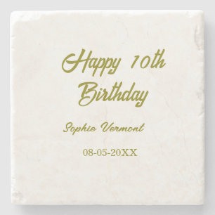 Dessous-de-verre En Pierre Joyeux 10e anniversaire nom date or simple minima