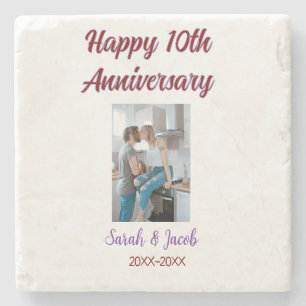 Dessous-de-verre En Pierre Joyeux 10e anniversaire photo mariage nom du coupl