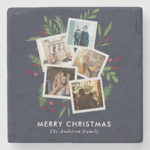Dessous-de-verre En Pierre Joyeux collage de Noël personnalisé Holly moderne